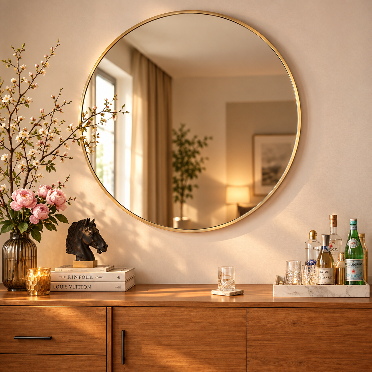 Miroir Rond Doré Mural – Design Épuré