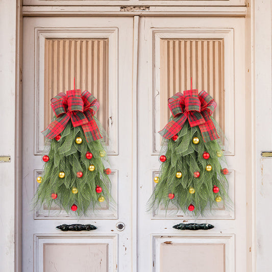 Couronne de Noël Suspendue – Nœud Écossais